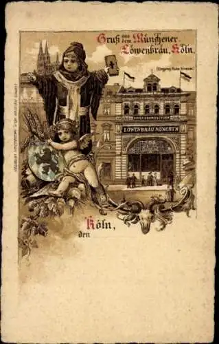 Litho Köln am Rhein, Münchner Löwenbräu, Hohe Straße, Kindl