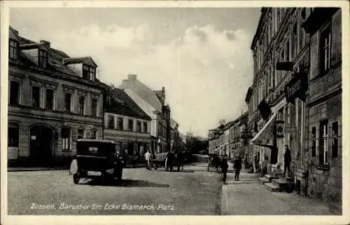 Ak Zossen in Brandenburg, Baruther Straße Ecke Bismarck Platz, Geschäft Oswald Matthies, Friseur