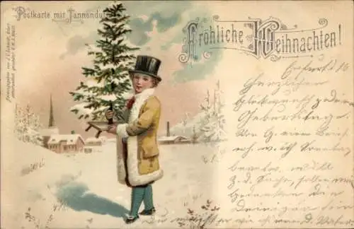 Litho Glückwunsch Weihnachten, Kind, Tannenbaum