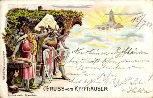 Litho Kyffhäuserland Thüringen, Barbarossa's Erwachen, Kyffhäuserdenkmal