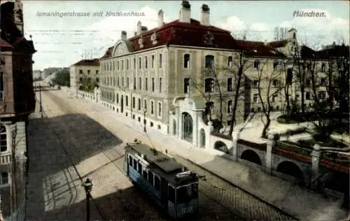 Ak München Bayern, Krankenhaus, Ismaningerstraße, Straßenbahn