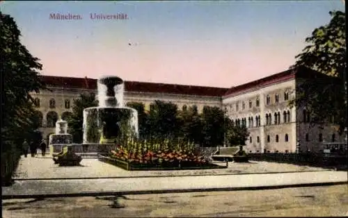 Ak München, Universität, Teilansicht, Brunnen