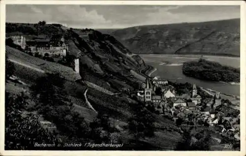 Ak Bacharach am Rhein, Teilansicht, Burg Stahleck, Jugendherberge