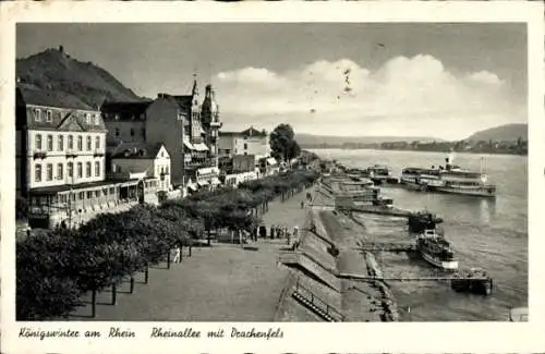 Ak Königswinter am Rhein, Rheinallee, Drachenfels, Anleger, Schiffe