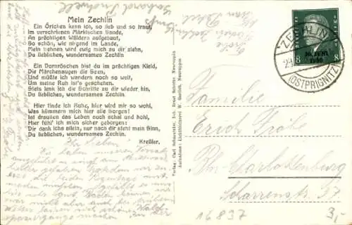 Ak Flecken Zechlin Rheinsberg in der Mark, Panorama, Gedicht