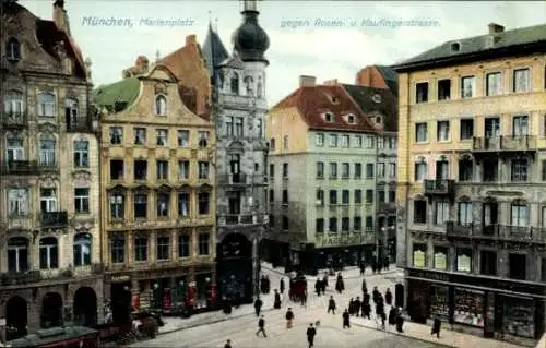 Ak München in Bayern, Marienplatz gegen Rosenstraße und Kaufingerstrasse