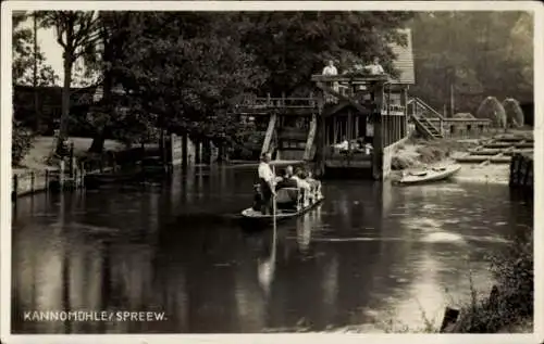 Ak Kannomühle Alt Zauche Wußberg Spreewald, Mühle, Mann im Kahn