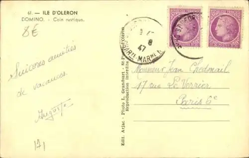 Ak Domino Ile d'Oléron Charente Maritime, Coin rustique, Frau am Brunnen