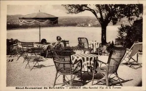 Ak Annecy Haute Savoie, Hotel-Restaurant du Belvedere, Vue de la Terrasse