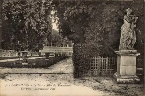 Ak Versailles Yvelines, Parc, Allee des Marmousets, Statue