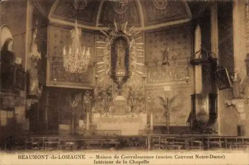 Ak Beaumont de Lomagne Tarn et Garonne, Maison de Convalescence, Interieur de la Chapelle