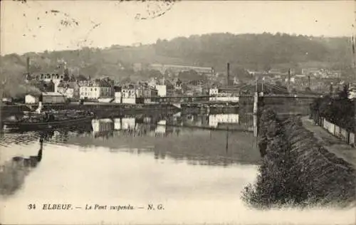 Ak Elbeuf Seine Maritime, Pont suspendu