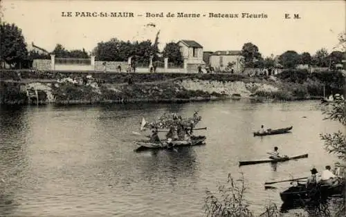 Ak Le Parc de Saint Maur Val de Marne, Bord de Marne, Bateaux Fleuris