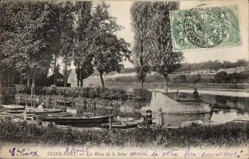 Ak Seine Port Seine et Marne, Les Rives de la Seine