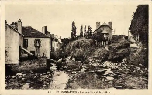 Ak Pont Aven Finistère, Les moulins et la riviere