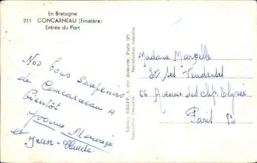 Ak Concarneau Finistère, Entree du Port