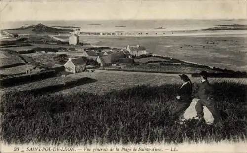 Ak Saint Pol de Leon Finistère, Vue generale de la Plage de Sainte-Anne