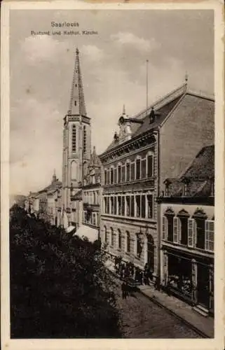 Ak Saarlouis Saarland, Postamt, katholische Kirche