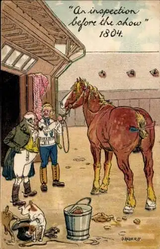 Künstler Litho Anders, O., Pferd, Stall, Hunde