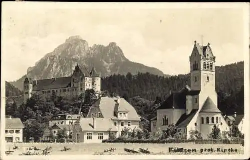 Foto Ak Kempten im Allgäu Schwaben, Teilansicht, Kirche, Gebirge