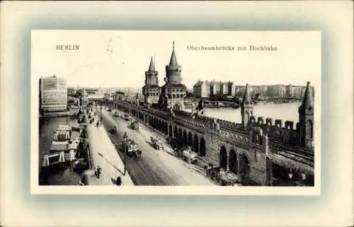 Ak Berlin Friedrichshain Kreuzberg, Oberbaumbrücke, Hochbahn