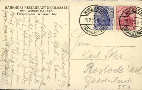 Ak Berlin Zehlendorf Nikolassee, Insel Lindwerder, Havel, Bahnhofs-Restaurant Nicolassee