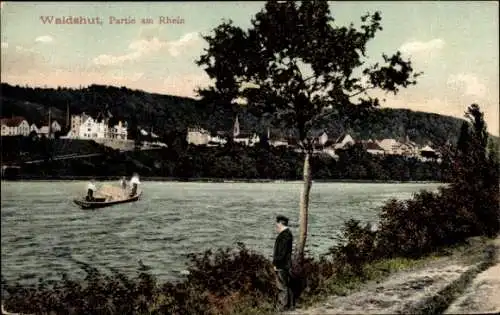 Ak Waldshut Tiengen, am Rhein mit Blick auf die Stadt