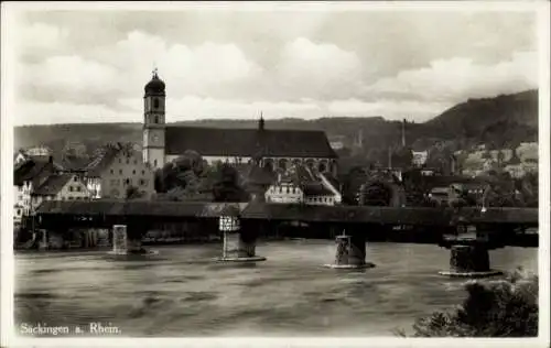 Ak Bad Säckingen am Hochrhein, Teilansicht, Kirche, Brücke