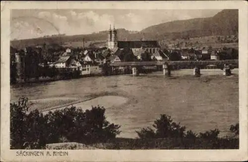 Ak Bad Säckingen am Hochrhein, Teilansicht, Kirche, Brücke