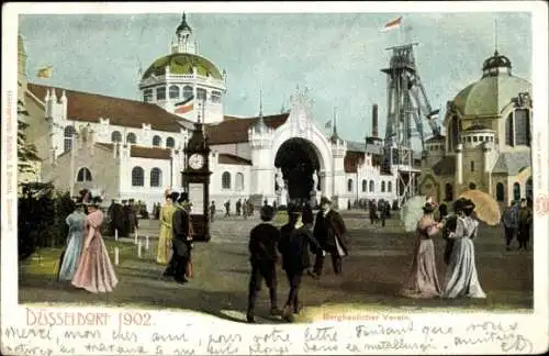 Ak Düsseldorf am Rhein, Bergbaulicher Verein, Ausstellung 1902, Uhr, Halle