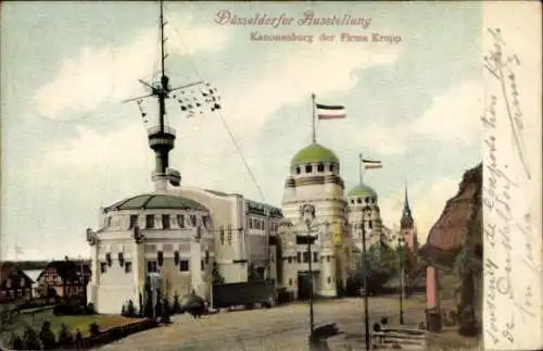 Ak Düsseldorf am Rhein, Kanonenburg der Firma Krupp