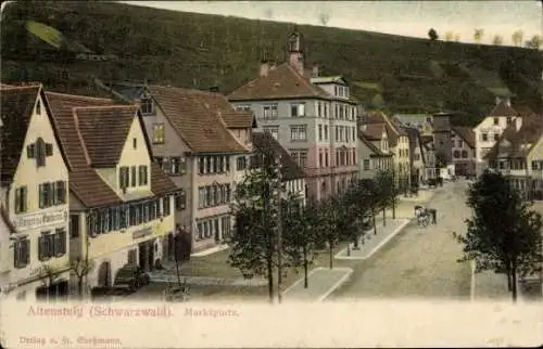 Ak Altensteig im Schwarzwald Württemberg, Marktplatz, Geschäfte