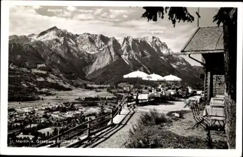 Ak Garmisch Partenkirchen in Oberbayern, St. Martin am Grasberg, Panorama, Hammersbach