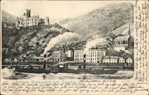 Ak Capellen Kapellen Stolzenfels Koblenz am Rhein, Schloss, Dampfer