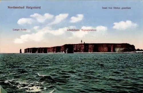 Ak Nordseeinsel Helgoland, Südseite, Lange Anna, Leuchtturm, Signalstation