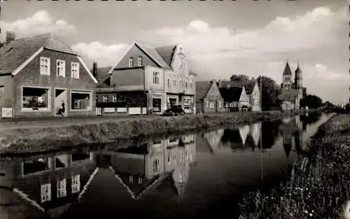 Ak Obenende Papenburg im Emsland, Teilansicht, Kirche, Kanal