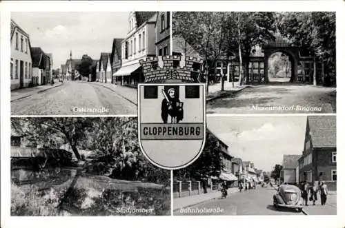 Wappen Ak Cloppenburg in Niedersachsen, Stadtgraben, Bahnhofstraße, Osterstraße, Museumsdorf