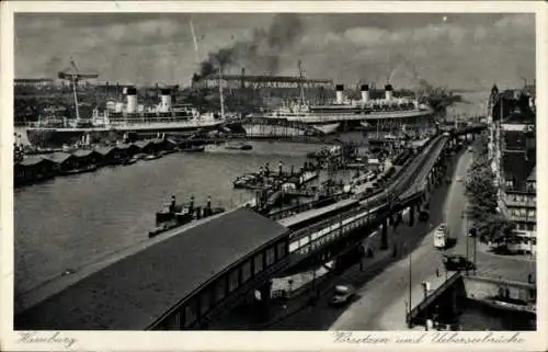 Ak Hamburg Mitte Neustadt, Vorsetzen, Überseebrücke, Dampfer