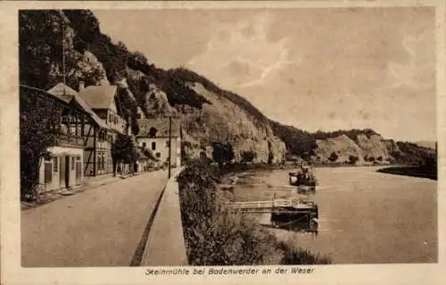 Ak Steinmühle Pegestorf an der Weser, Straße, Anlegestelle