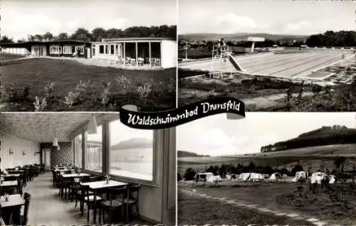 Ak Dransfeld in Niedersachsen, Waldschwimmbad, Schwimmbecken, Campingplatz