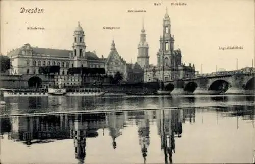 Ak Dresden Altstadt, Georgentor, Schlossturm, Katholische Hofkirche, Augustusbrücke