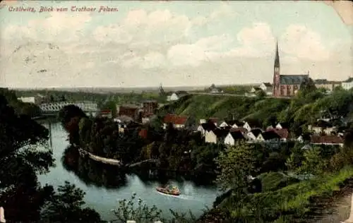 Ak Kröllwitz Halle an der Saale, Blick vom Trothaer Felsen auf die Stadt