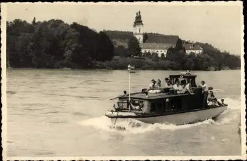 Ak Vornbach Neuhaus am Inn, Teilansicht, Kirche, Boot