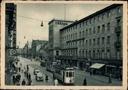 Ak Mannheim in Baden, Planken, Geschäftshaus Salamander, Defaka, Straßenbahn Linie 6