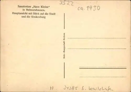 Ak Helmarshausen Bad Karlshafen, Sanatorium Haus Kleine, Krukenburg