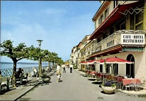 Ak Meersburg am Bodensee, Seepromenade, Cafe, Hotel, Restaurant