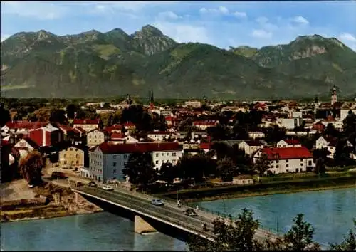 Ak Rosenheim Oberbayern, Teilansicht, Brücke