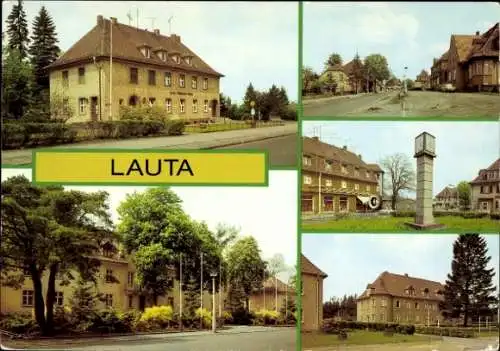 Ak Lauta in Sachsen, Ernst Thälmann Haus, Alters- und Pflegeheim, Senftenberger Straße, Rathaus, Uhr