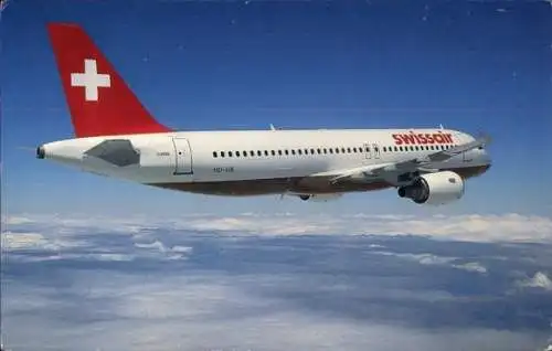 Ak Passagierflugzeug Swissair, Airbus A320 im Flug