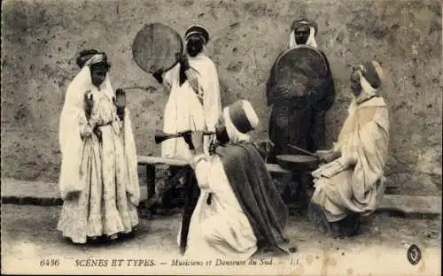 Ak Scenes et Types, Musiciens et Danseuse du Sud, Maghreb